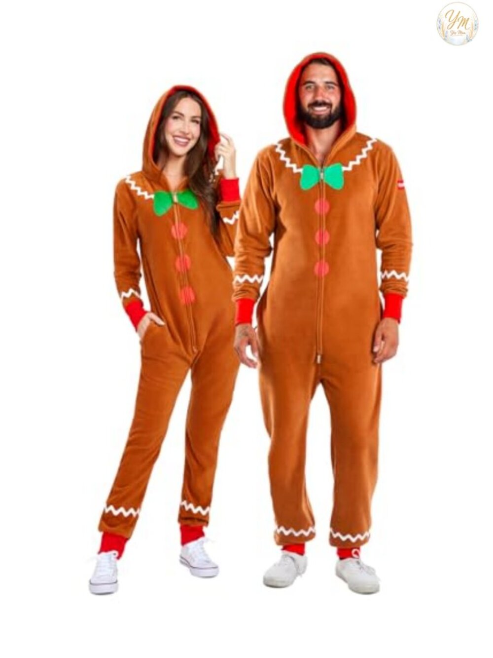 Unisex Adult Christmas Onesie Jumpsuit Full Zip Hooded Pockets